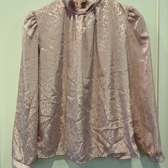 Pink Lace silk-like button Top (made in USA) - Picture 1 of 7